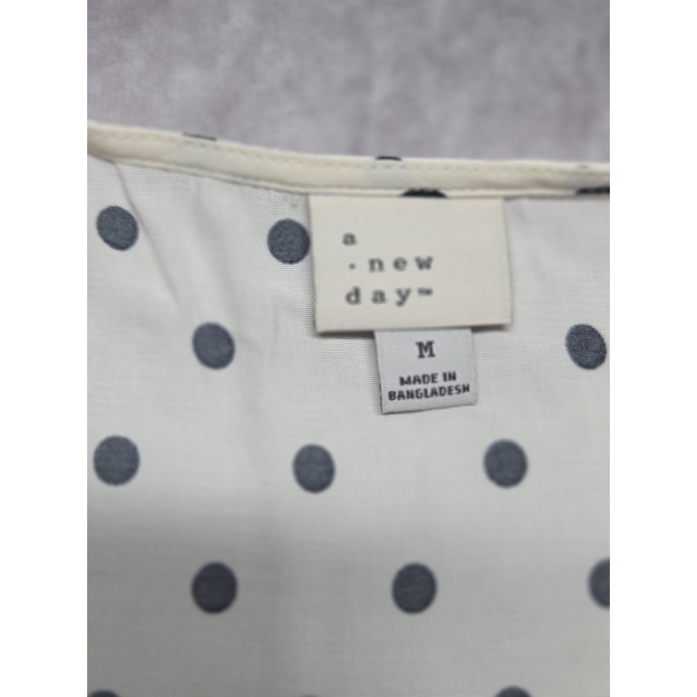A New Day Women's Medium Dress Ivory Black Short Sleeve Mini Wrap Polka Dots - Picture 3 of 10